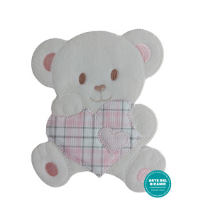 Large Iron-on Patch - Teddy Bear with Heart - Pink